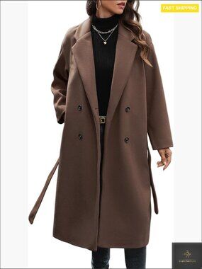 Oversized Wool Pea Coat Double Breasted Classic Elegant Trench Style Overcoat